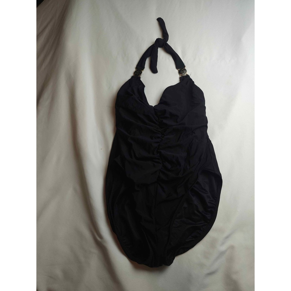 Magicsuit Womens Black Halter Ruched One Piece Swimsuit Slimming Size 14